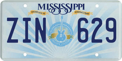 MS license plate ZIN629
