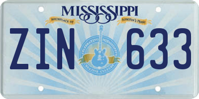 MS license plate ZIN633