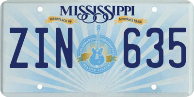 MS license plate ZIN635