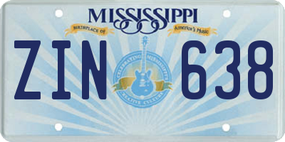 MS license plate ZIN638