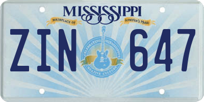 MS license plate ZIN647