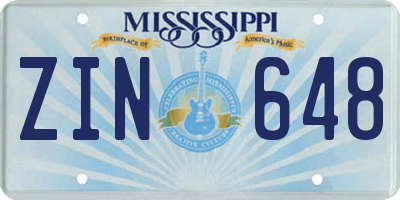 MS license plate ZIN648