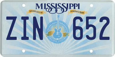 MS license plate ZIN652