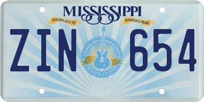 MS license plate ZIN654
