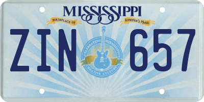 MS license plate ZIN657