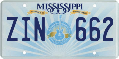 MS license plate ZIN662