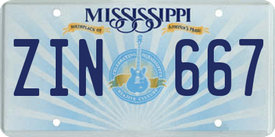 MS license plate ZIN667
