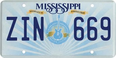 MS license plate ZIN669