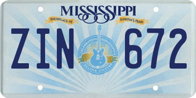 MS license plate ZIN672