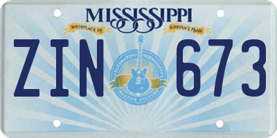 MS license plate ZIN673