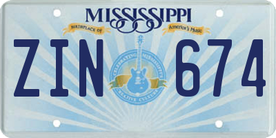 MS license plate ZIN674