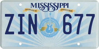 MS license plate ZIN677