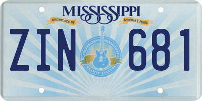 MS license plate ZIN681