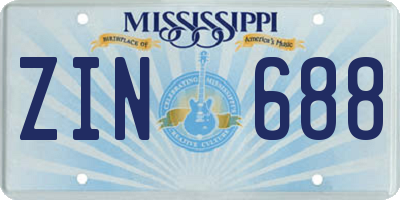 MS license plate ZIN688