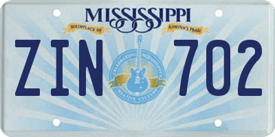MS license plate ZIN702