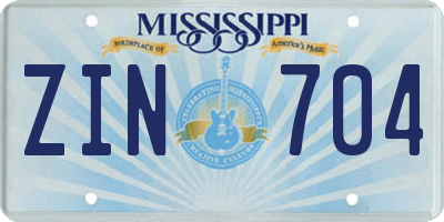 MS license plate ZIN704