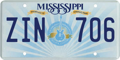 MS license plate ZIN706