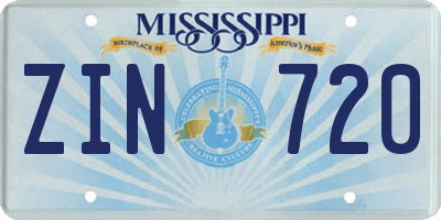 MS license plate ZIN720