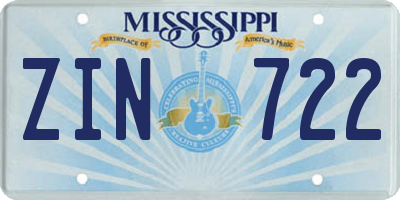 MS license plate ZIN722