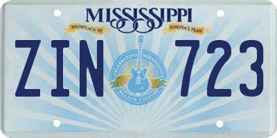 MS license plate ZIN723