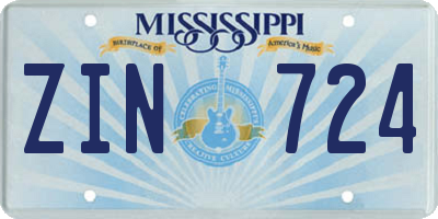 MS license plate ZIN724