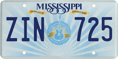 MS license plate ZIN725