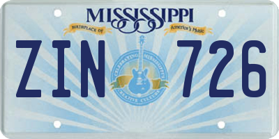 MS license plate ZIN726