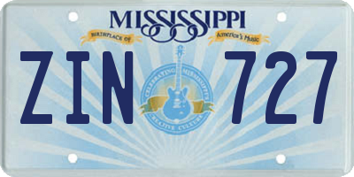 MS license plate ZIN727