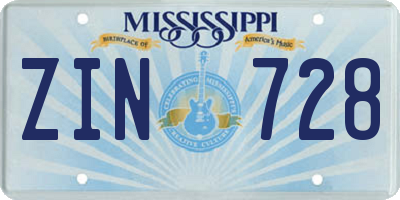 MS license plate ZIN728