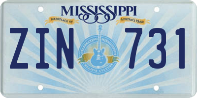 MS license plate ZIN731