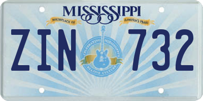 MS license plate ZIN732