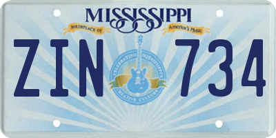 MS license plate ZIN734