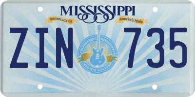 MS license plate ZIN735