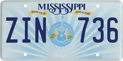 MS license plate ZIN736