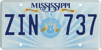 MS license plate ZIN737