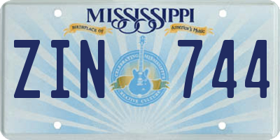 MS license plate ZIN744
