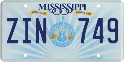 MS license plate ZIN749