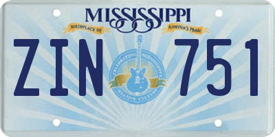 MS license plate ZIN751
