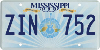 MS license plate ZIN752