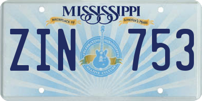 MS license plate ZIN753