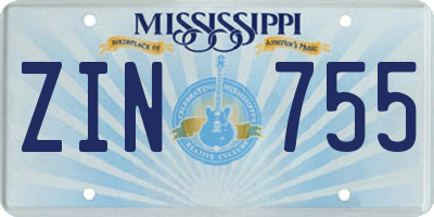 MS license plate ZIN755
