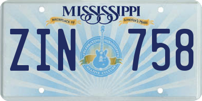 MS license plate ZIN758