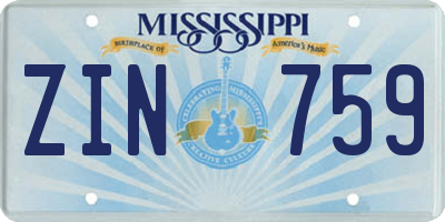 MS license plate ZIN759