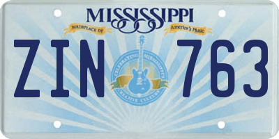 MS license plate ZIN763