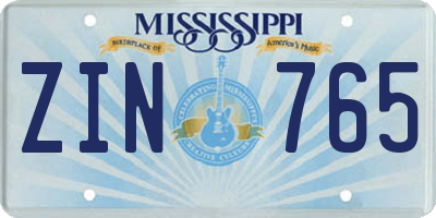 MS license plate ZIN765