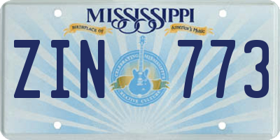 MS license plate ZIN773