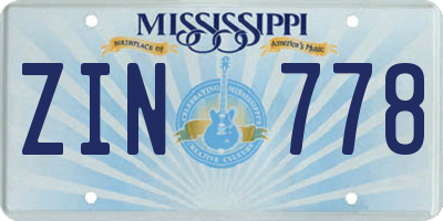 MS license plate ZIN778