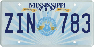 MS license plate ZIN783