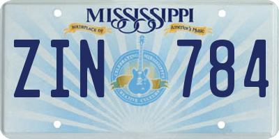 MS license plate ZIN784