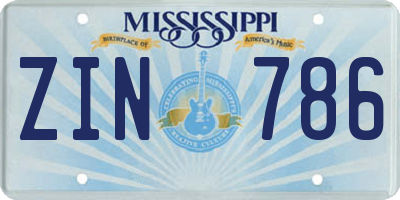 MS license plate ZIN786
